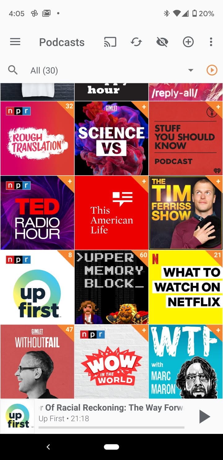 Podcast Addict podcasts screen