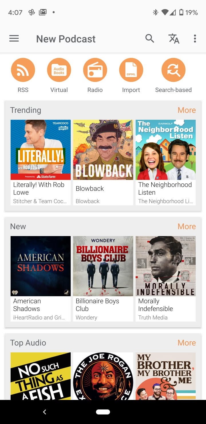 Podcast Addict new podcast screen